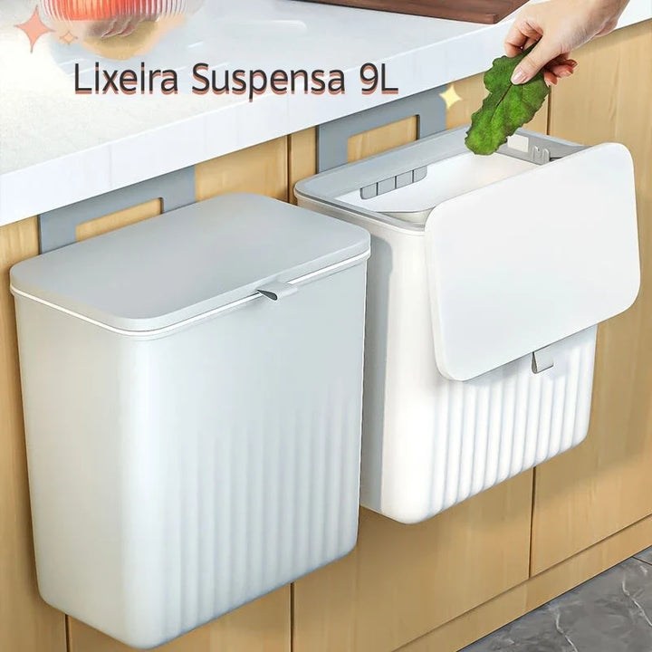 Lixeira Suspensa 9L com Tampa e Suporte – Para Cozinha e Banheiro - Verona Decor - VERONA DECOR