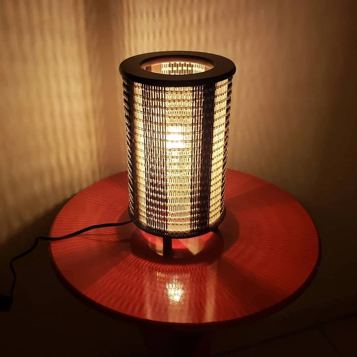 Abajur Luminária Cilindrico Cúpula Madeira E Fibra - VERONA DECOR