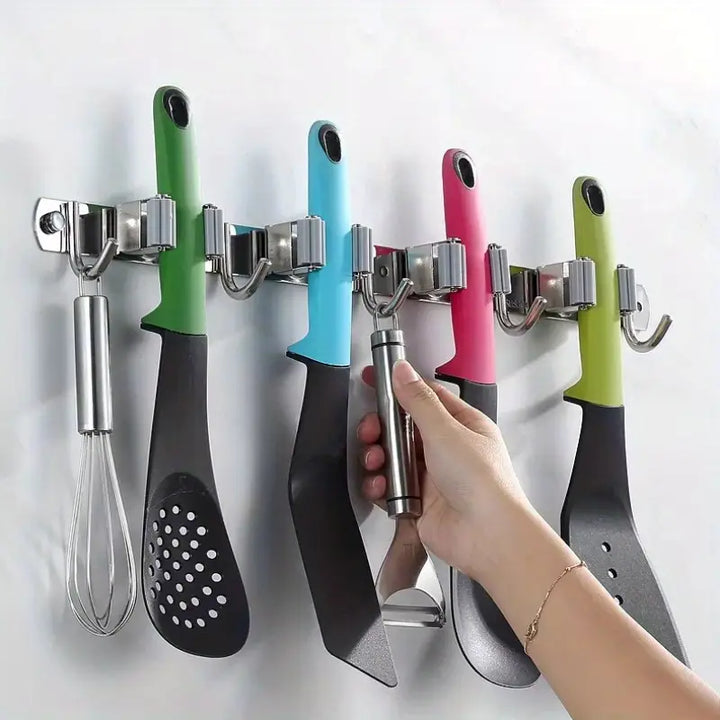 Suporte de Parede Multiuso para Vassouras – Organizador de Ambiente em Aço Inox - Verona Decor - VERONA DECOR