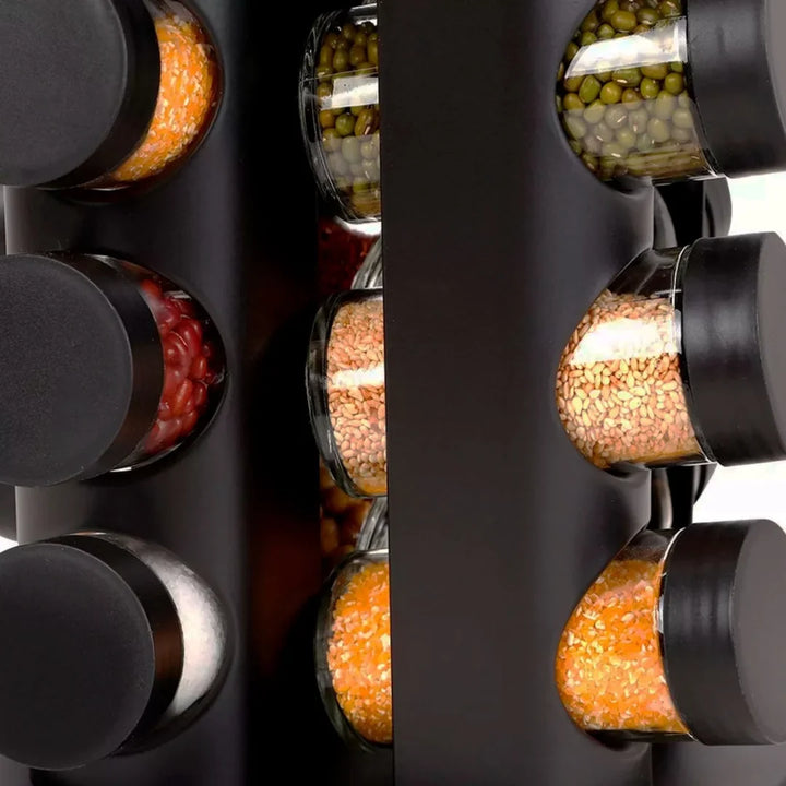 Porta Condimentos com Base Giratória em Aço Inox Preto 9 Peças - Verona Decor - VERONA DECOR
