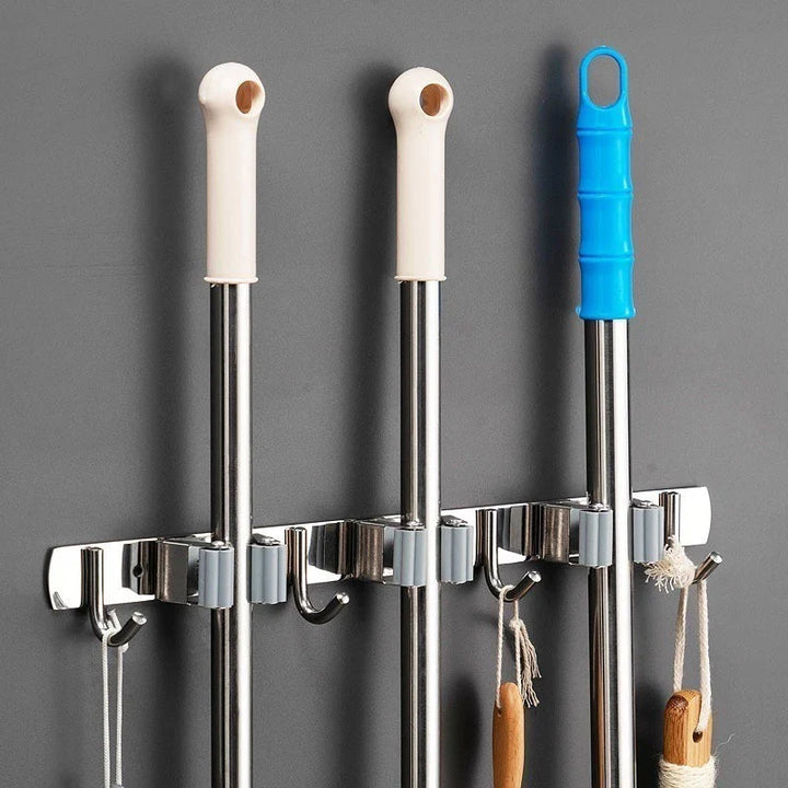 Suporte de Parede Multiuso para Vassouras – Organizador de Ambiente em Aço Inox - Verona Decor - VERONA DECOR