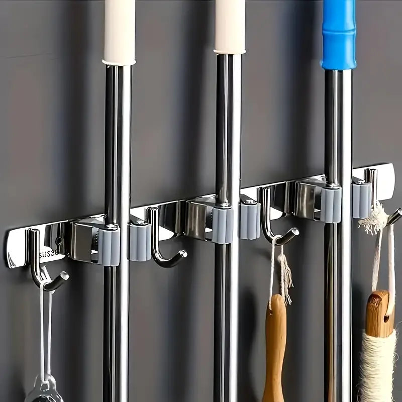 Suporte de Parede Multiuso para Vassouras – Organizador de Ambiente em Aço Inox - Verona Decor - VERONA DECOR
