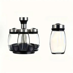 Porta-Temperos Giratório em Aço Inox com 6 Potes de Vidro - Verona Decor - VERONA DECOR