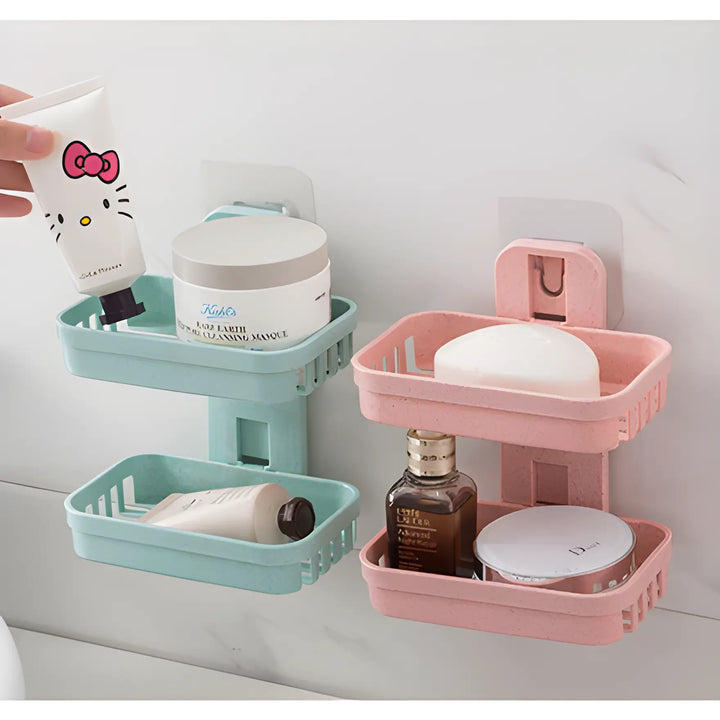 Saboneteira Dupla De Plastico Com Adesivo Parede - VERONA DECOR
