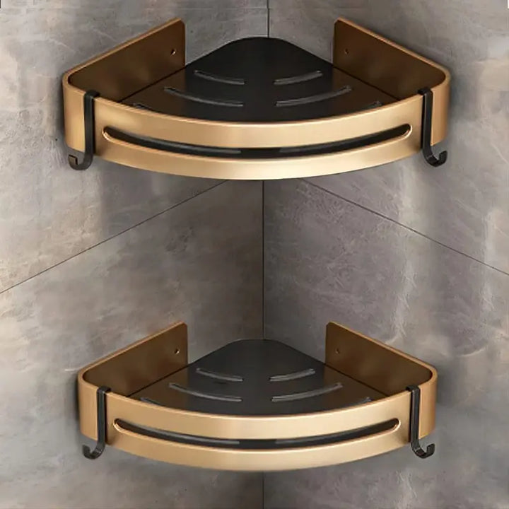 Kit 2 Prateleira Para Banheiro Em Alumínio Preto Com Dourado - Verona Decor - VERONA DECOR