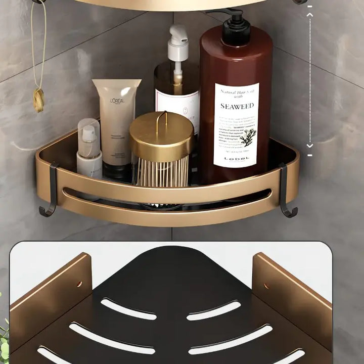 Kit 2 Prateleira Para Banheiro Em Alumínio Preto Com Dourado - Verona Decor - VERONA DECOR