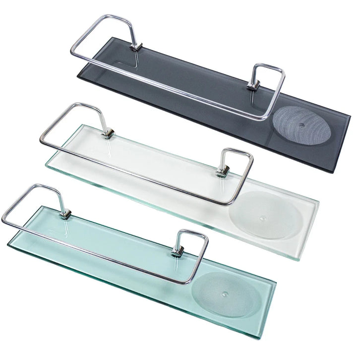 Porta shampoo reto com saboneteira em vidro 40x10cm - Verona Decor - VERONA DECOR