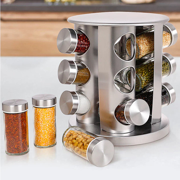 Porta Tempero Condimento Prata Giratório 12 Potes - Verona Decor - VERONA DECOR