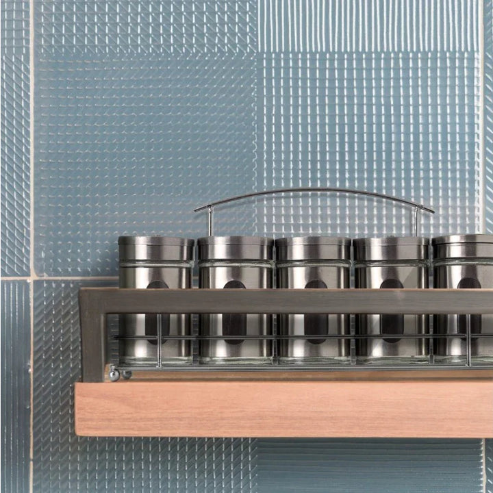 Porta Condimentos Temperos Inox 5 Pçs Com Suporte inox - Verona Decor - VERONA DECOR