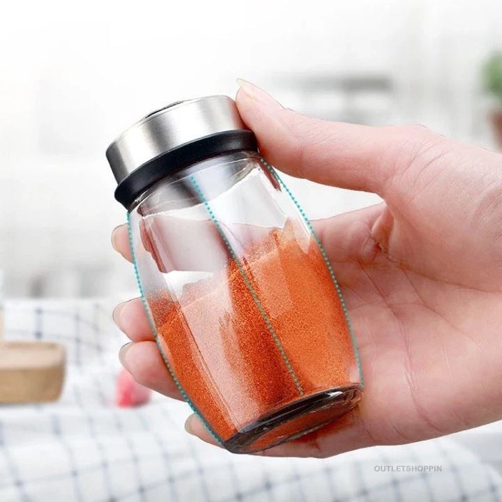 Porta-Temperos Giratório em Aço Inox com 6 Potes de Vidro - Verona Decor - VERONA DECOR