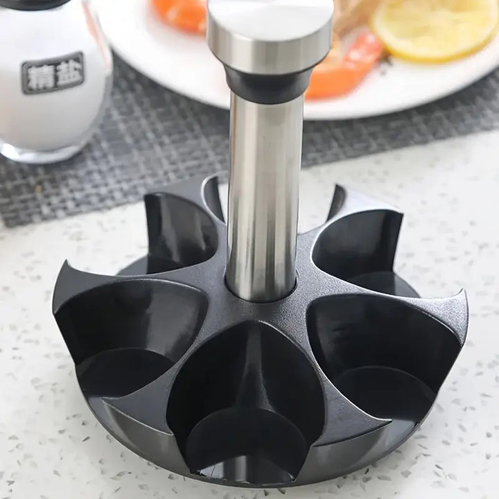 Porta-Temperos Giratório em Aço Inox com 6 Potes de Vidro - Verona Decor - VERONA DECOR