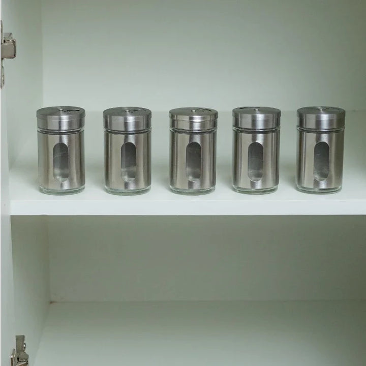 Porta Condimentos Temperos Inox 5 Pçs Com Suporte inox - Verona Decor - VERONA DECOR