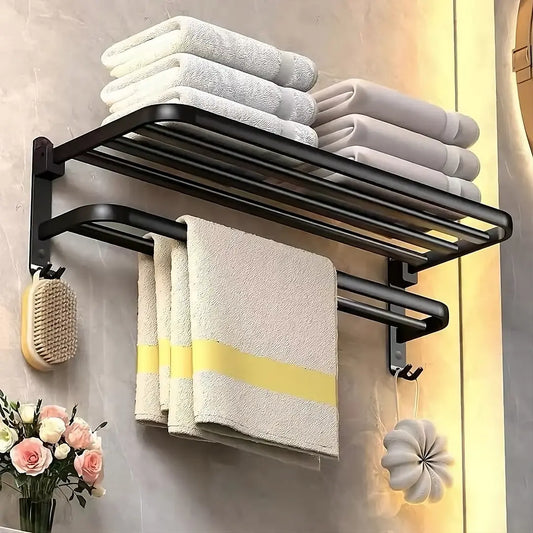 Porta Toalhas Duplo em Aço Inox 60cm para Organização de Banheiro - Preto - Verona Decor - VERONA DECOR