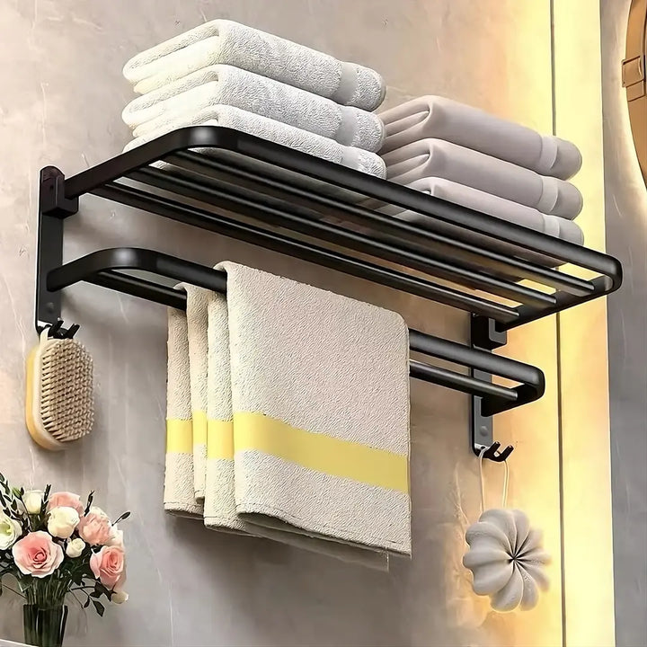 Porta Toalhas Duplo em Aço Inox 60cm para Organização de Banheiro - Preto - Verona Decor - VERONA DECOR