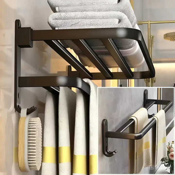 Porta Toalhas Duplo em Aço Inox 60cm para Organização de Banheiro - Preto - Verona Decor - VERONA DECOR