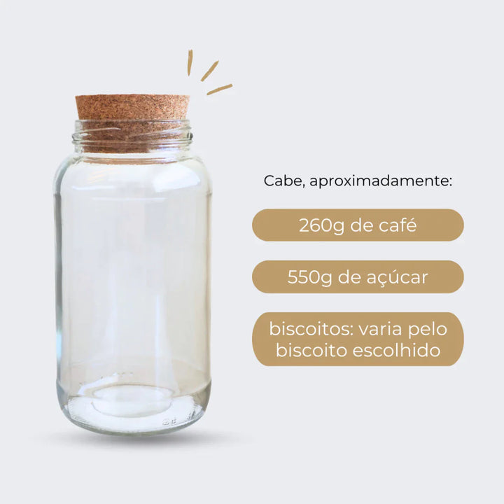 3 Potes de Vidro 810ml com Tampa de Rolha e Adesivos para Café, Açúcar e Biscoitos - Verona Decor - VERONA DECOR