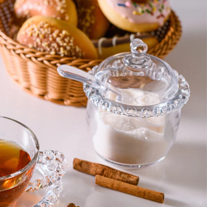 Açucareiro de Cristal 200ml – Design Coração com Tampa e Colher Transparente - Verona Decor - VERONA DECOR