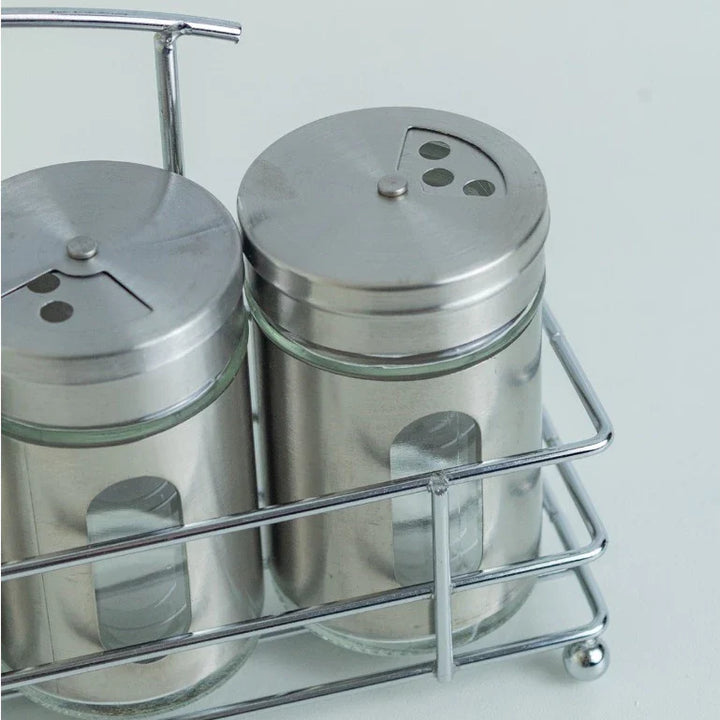 Porta Condimentos Temperos Inox 5 Pçs Com Suporte inox - Verona Decor - VERONA DECOR