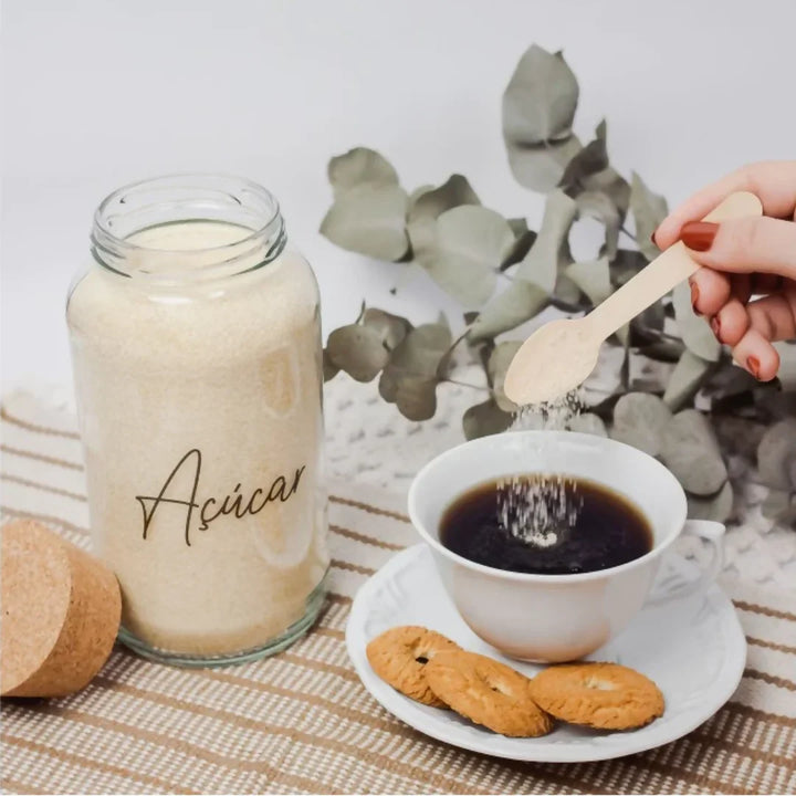 3 Potes de Vidro 810ml com Tampa de Rolha e Adesivos para Café, Açúcar e Biscoitos - Verona Decor - VERONA DECOR