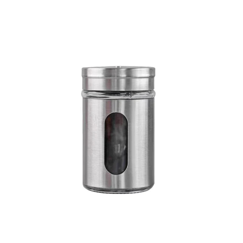 Kit 6 Porta Condimentos em Aço Inox e Vidro - Verona Decor - VERONA DECOR