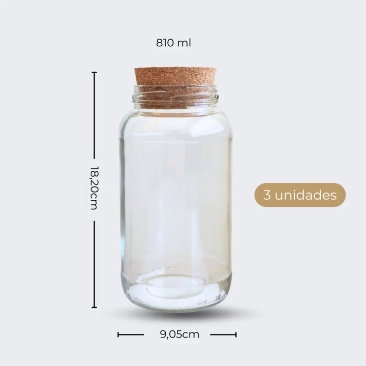 3 Potes de Vidro 810ml com Tampa de Rolha e Adesivos para Café, Açúcar e Biscoitos - Verona Decor - VERONA DECOR