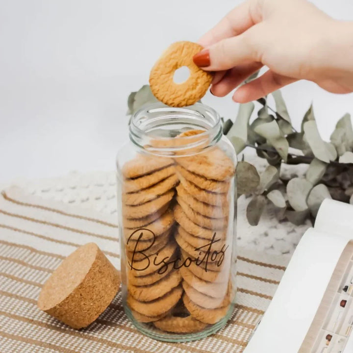 3 Potes de Vidro 810ml com Tampa de Rolha e Adesivos para Café, Açúcar e Biscoitos - Verona Decor - VERONA DECOR