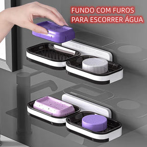 Saboneteira Adesiva de Parede Camada Dupla – Com Bandeja e Sem Perfuração - Verona Decor - VERONA DECOR