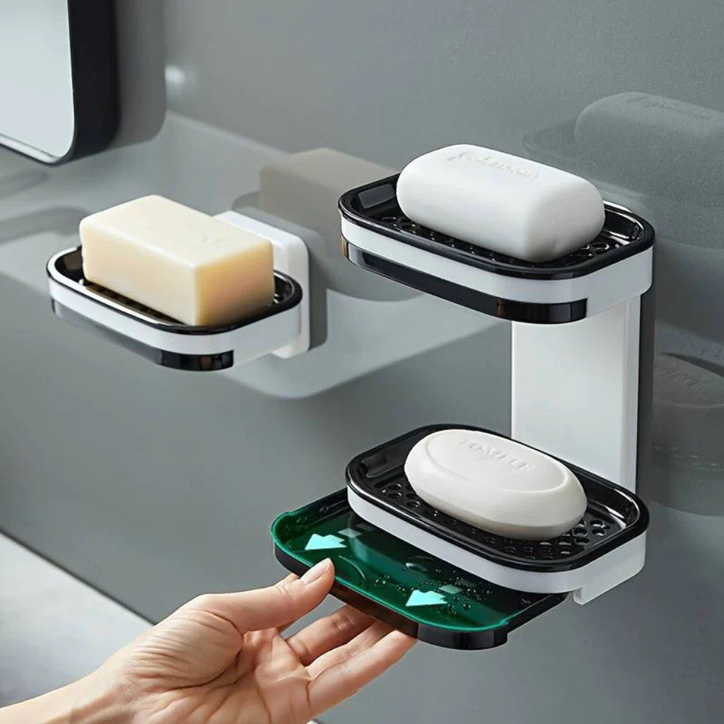 Saboneteira Adesiva de Parede Camada Dupla – Com Bandeja e Sem Perfuração - Verona Decor - VERONA DECOR