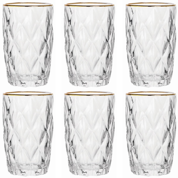 Jogo de Copos Diamond Borda Dourada 350ml 6 Peças