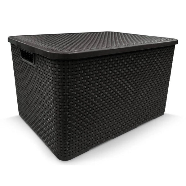 Caixa Organizadora Rattan com Tampa 40 Litros Preta - Verona Decor