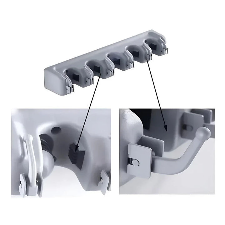 Suporte Organizador Multiuso 5 Lugares 6 Ganchos Porta Vassoura e Rodo - Verona Decor - VERONA DECOR