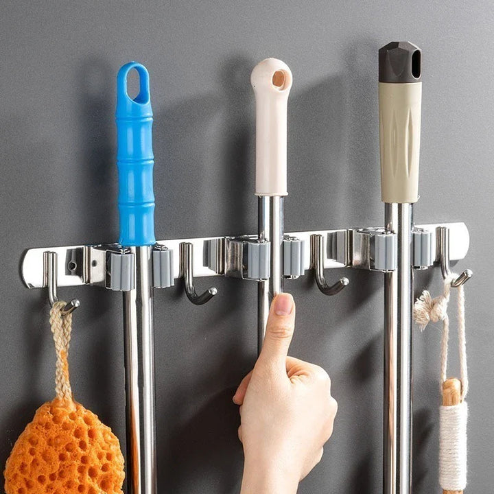 Suporte de Parede Multiuso para Vassouras – Organizador de Ambiente em Aço Inox - Verona Decor - VERONA DECOR