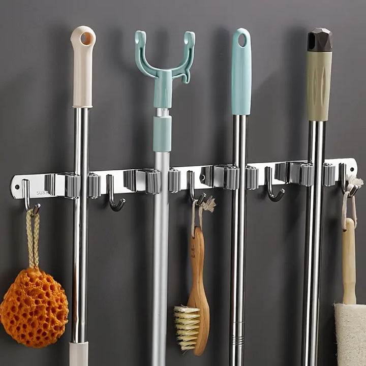 Suporte de Parede Multiuso para Vassouras – Organizador de Ambiente em Aço Inox - Verona Decor - VERONA DECOR