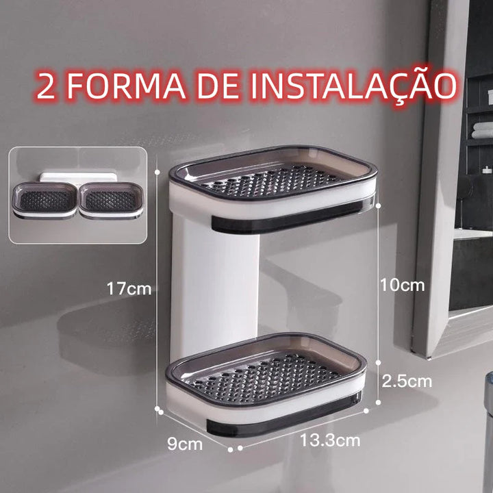 Saboneteira Adesiva de Parede Camada Dupla – Com Bandeja e Sem Perfuração - Verona Decor - VERONA DECOR