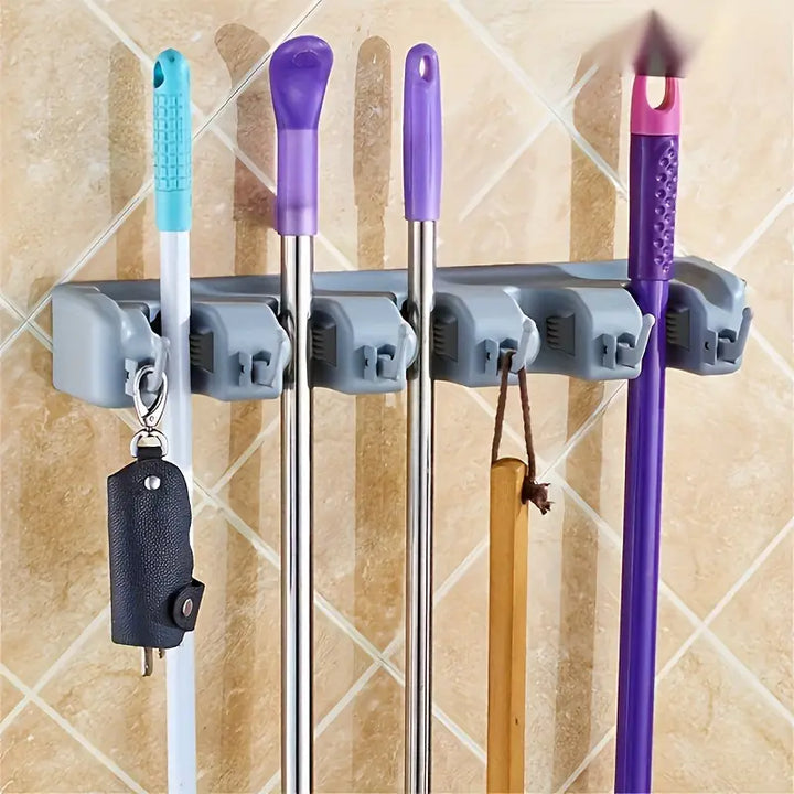 Suporte Organizador Multiuso 5 Lugares 6 Ganchos Porta Vassoura e Rodo - Verona Decor - VERONA DECOR