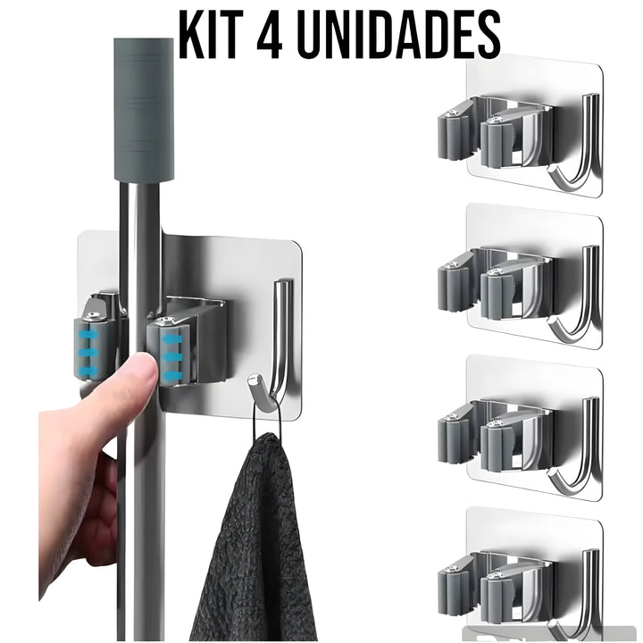 Kit 4 Suporte Metal Gancho Para Pendurar Vassoura Rodo Utensilios - VERONA DECOR