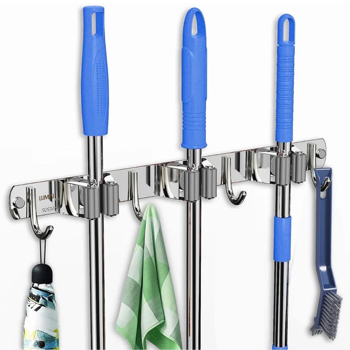 Suporte de Parede Multiuso para Vassouras – Organizador de Ambiente em Aço Inox - Verona Decor - VERONA DECOR