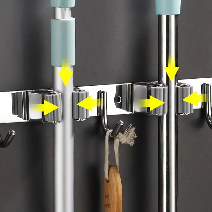 Suporte de Parede Multiuso para Vassouras – Organizador de Ambiente em Aço Inox - Verona Decor - VERONA DECOR