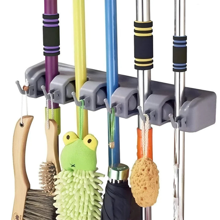 Suporte Organizador Multiuso 5 Lugares 6 Ganchos Porta Vassoura e Rodo - Verona Decor - VERONA DECOR