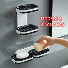 Saboneteira Adesiva de Parede Camada Dupla – Com Bandeja e Sem Perfuração - Verona Decor - VERONA DECOR
