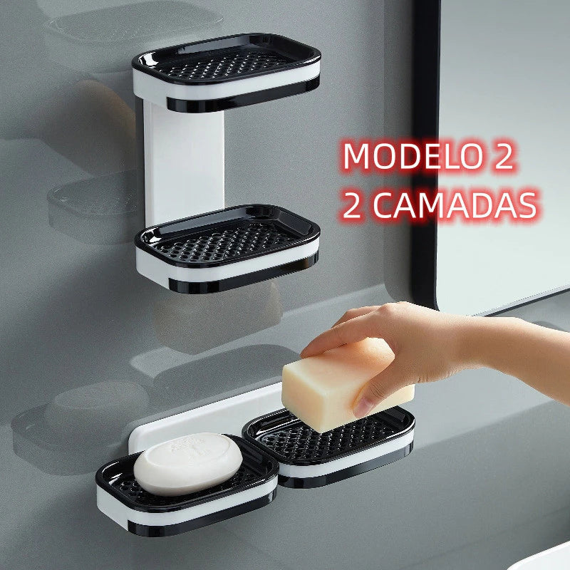 Saboneteira Adesiva de Parede Camada Dupla – Com Bandeja e Sem Perfuração - Verona Decor - VERONA DECOR