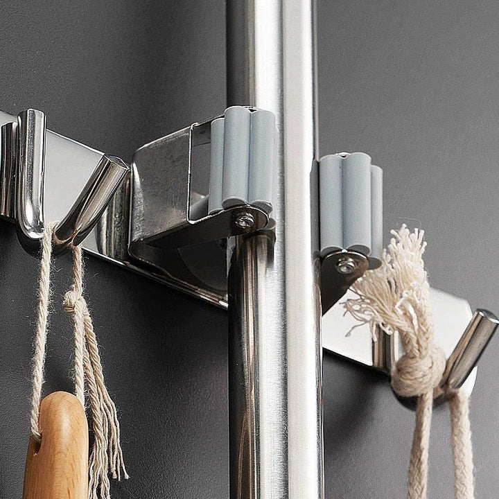 Suporte de Parede Multiuso para Vassouras – Organizador de Ambiente em Aço Inox - Verona Decor - VERONA DECOR