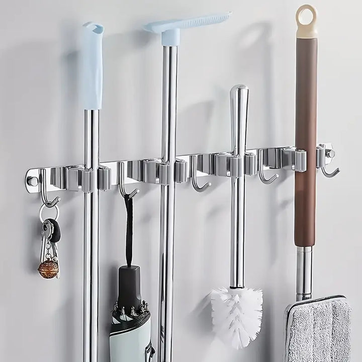 Suporte de Parede Multiuso para Vassouras – Organizador de Ambiente em Aço Inox - Verona Decor - VERONA DECOR