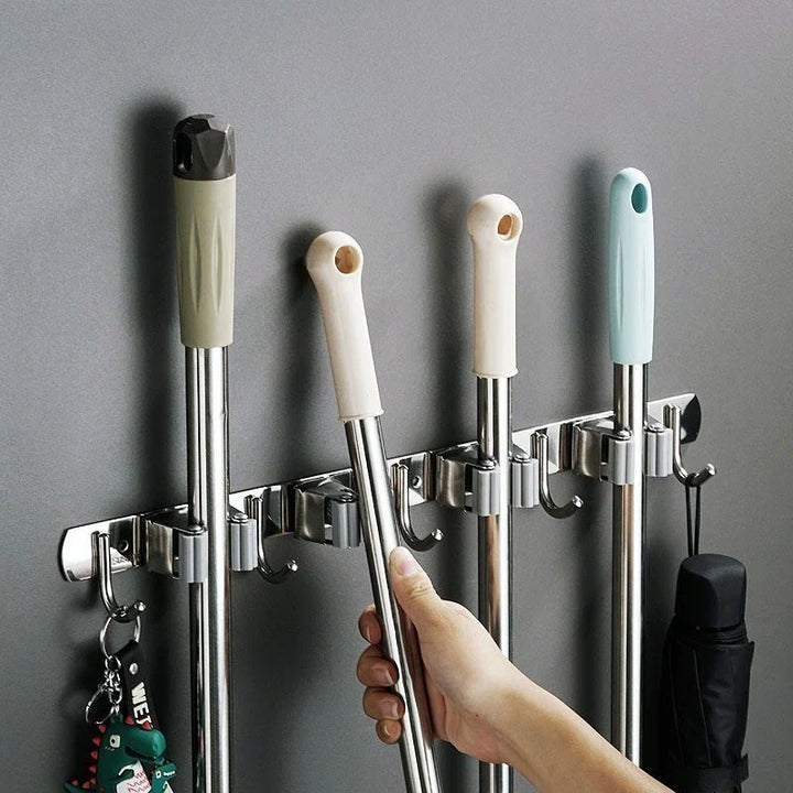 Suporte de Parede Multiuso para Vassouras – Organizador de Ambiente em Aço Inox - Verona Decor - VERONA DECOR