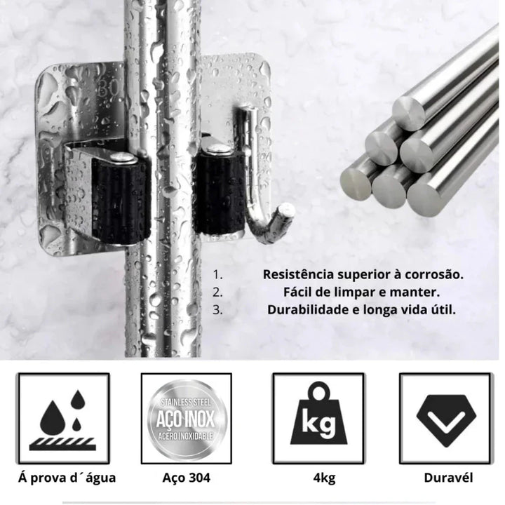 Kit 4 Suporte Metal Gancho Para Pendurar Vassoura Rodo Utensilios - VERONA DECOR