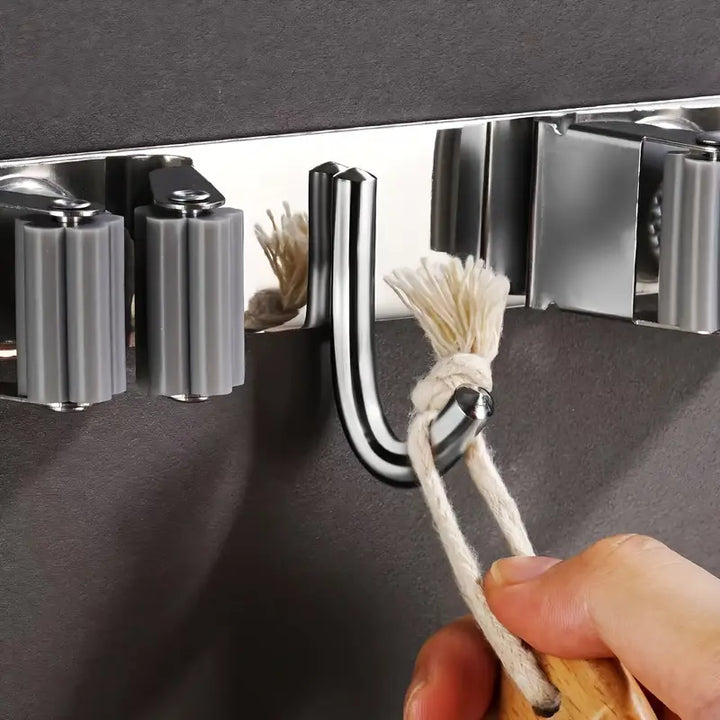 Suporte de Parede Multiuso para Vassouras – Organizador de Ambiente em Aço Inox - Verona Decor - VERONA DECOR