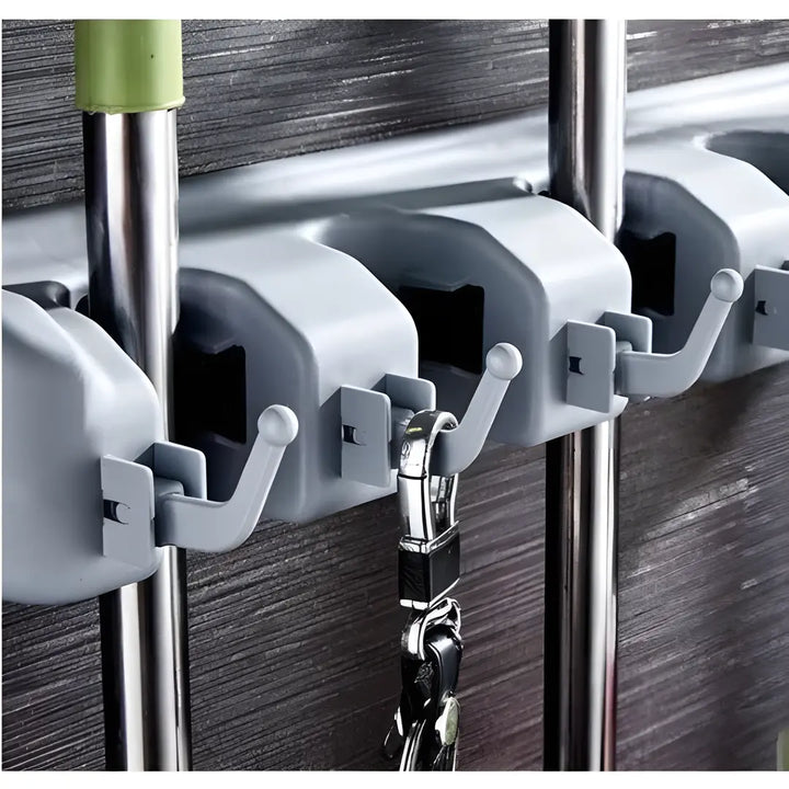 Suporte Organizador Multiuso 5 Lugares 6 Ganchos Porta Vassoura e Rodo - Verona Decor - VERONA DECOR