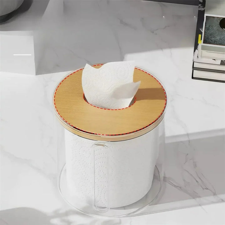 Porta Papel Higienico Luxo Transparente Com Tampa De Bambu - Verona Decor - VERONA DECOR