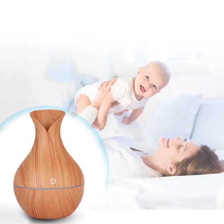 Umidificador Ultrassônico WoodVase – Aromatizador USB com LED Colorido - Verona Decor - VERONA DECOR