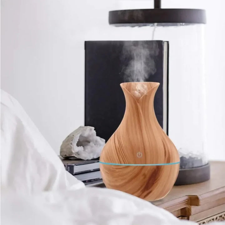 Umidificador Ultrassônico WoodVase – Aromatizador USB com LED Colorido - Verona Decor - VERONA DECOR